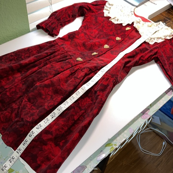 Vintage 90s 80s child cottagecore rose velvet dress vintage Victorian - Picture 9 of 10